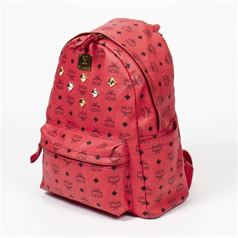 mcm leather backpack red